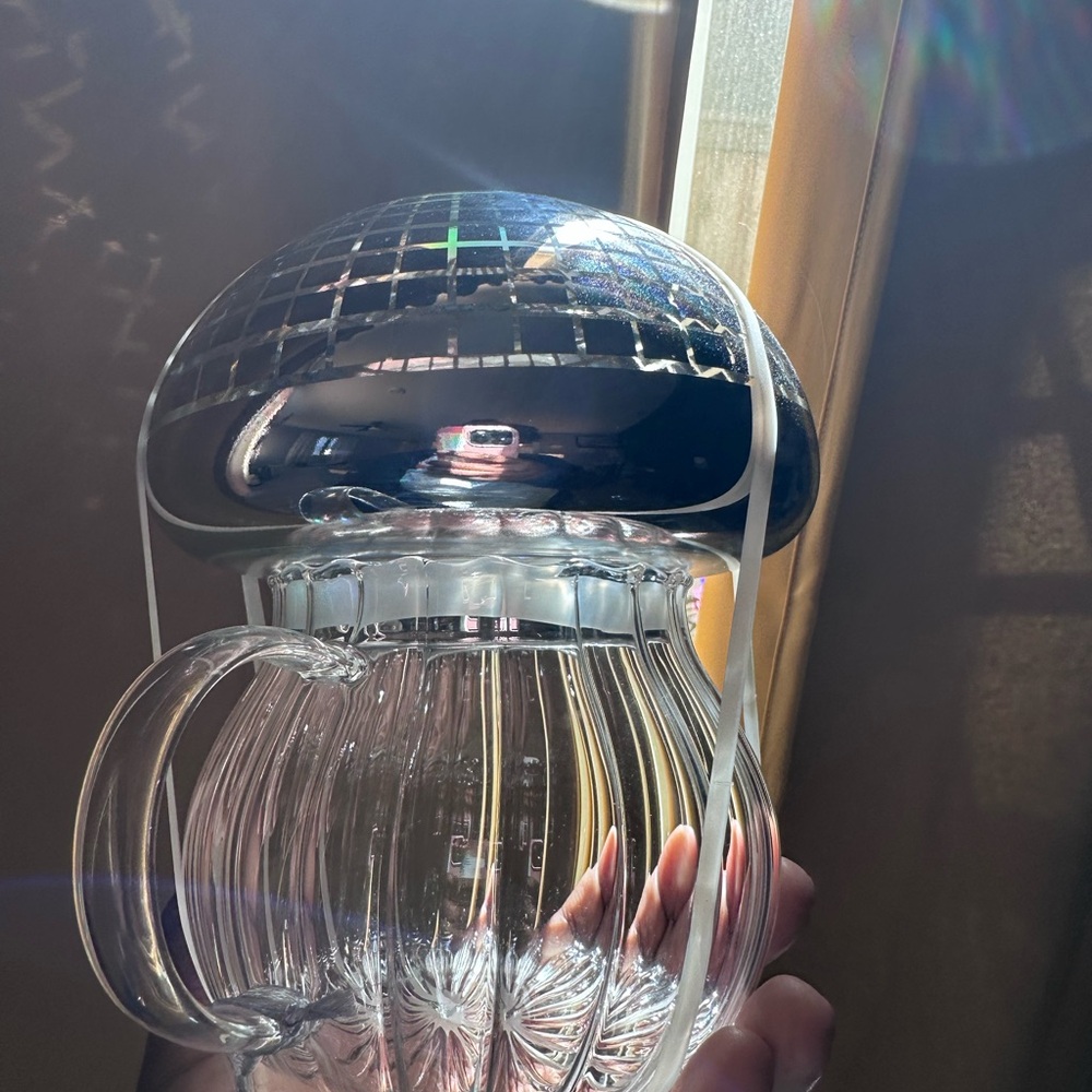 Clear Glass Mushroom Hot Cold Mug with Silver Mirror Top - Picture 2 of 6